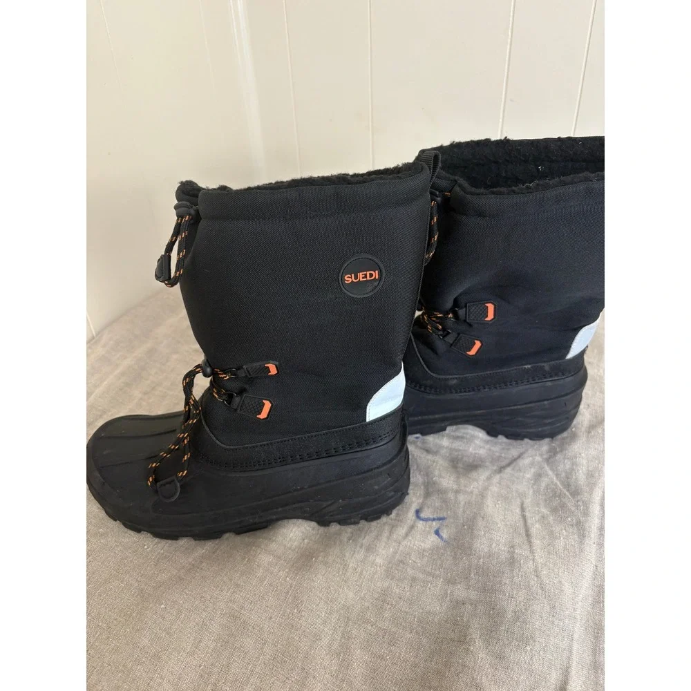 Suedi Mens Black Winter Snow Boots Mid Calf Waterproof Rubber Shell XZ32CP Sz 6